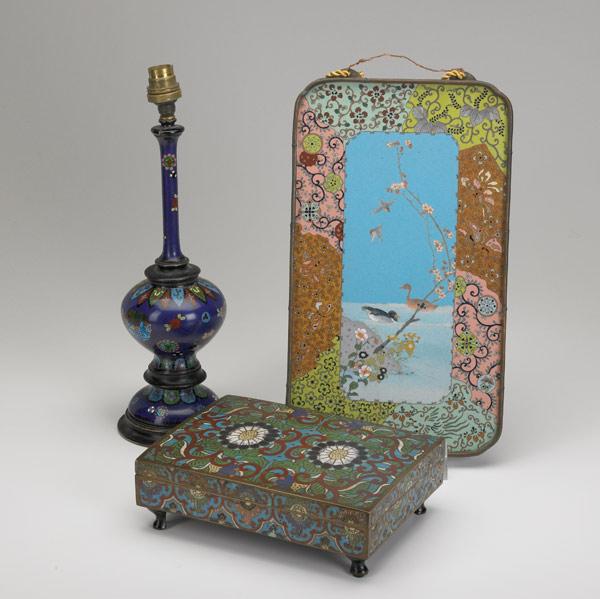 Appraisal: ASIAN CLOISONNE Group includes Chinese tray decorated with ducks and