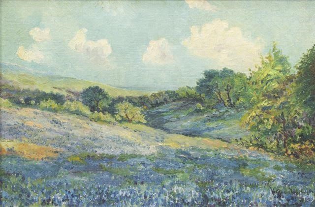 Appraisal: Framed oil on board painting Field of Bluebonnets signed lower