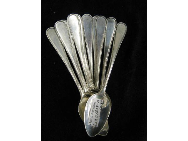 Appraisal: Set of European Sterling Silver Teaspoons fine beaded trim long