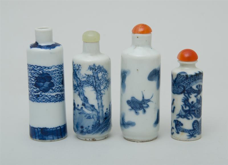 Appraisal: FOUR CHINESE BLUE AND WHITE PORCELAIN SCENT BOTTLES Comprising one