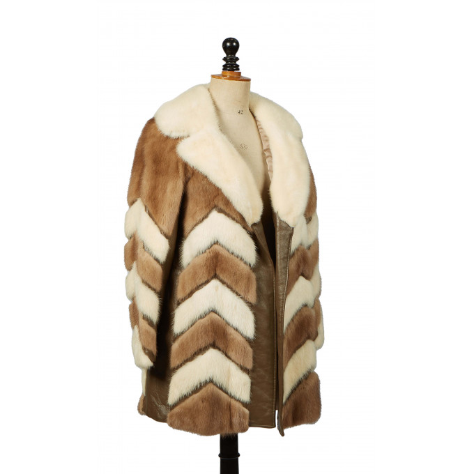 Appraisal: Multi-Colored Mink and Leather Chevron Jacket with a label for