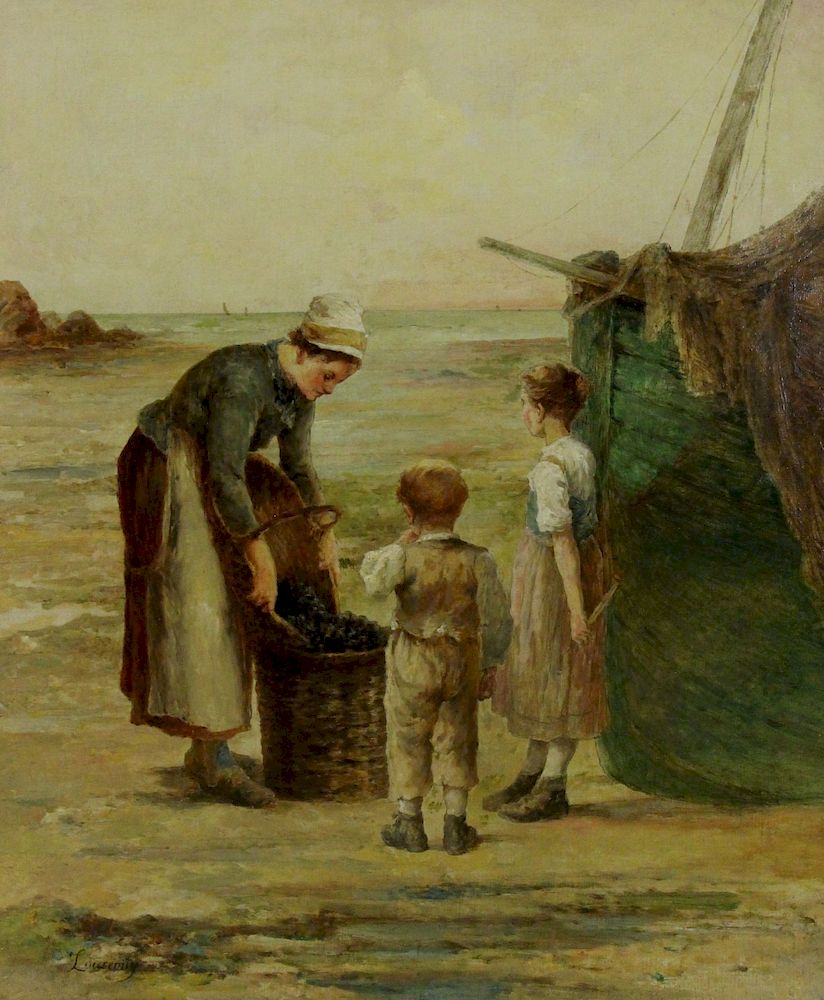 Appraisal: LOURENITY th CENTURY Oil on Canvas Figures Fishing Signed lower