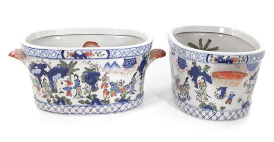 Appraisal: Pair Chinese decorated porcelain jardinieres H W D pcs Provenance