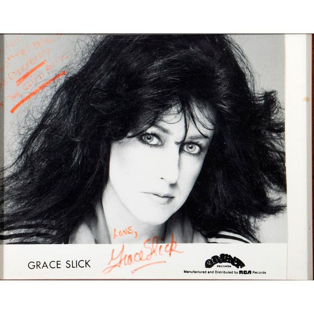 Appraisal: Grace Slick Original autographed inscribed photograph Size x Condition Showing