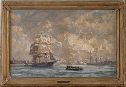 Appraisal: GORDON GRANT - SAILING DAYS IN THE FIFTIES Oil on