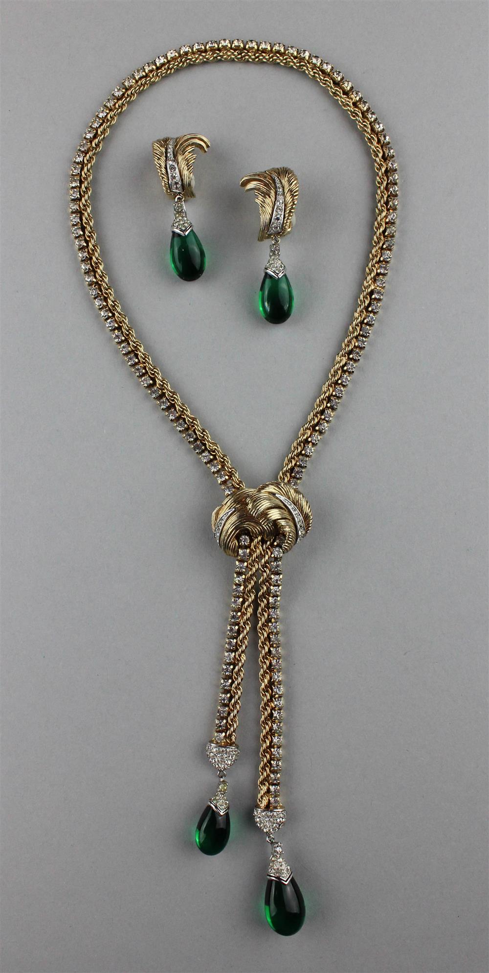 Appraisal: BOUCHER LARIAT STYLE NECKLACE terminating in large emerald green glass