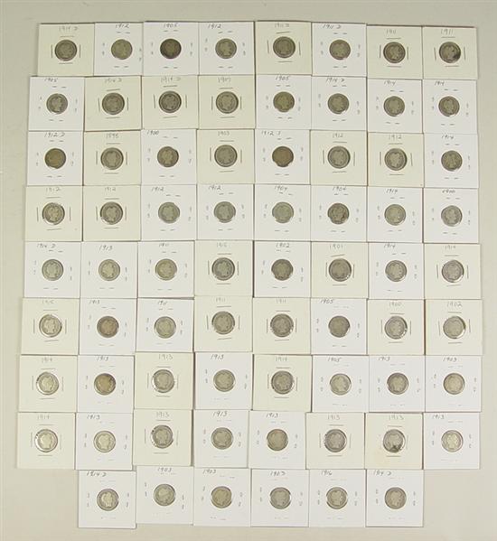 Appraisal: Barber Dimes Dates range - and grade mostly G-VG Many