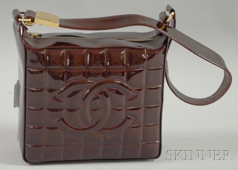 Appraisal: Chanel Aubergine Patent Leather Quilted Purse with gold-tone and leather