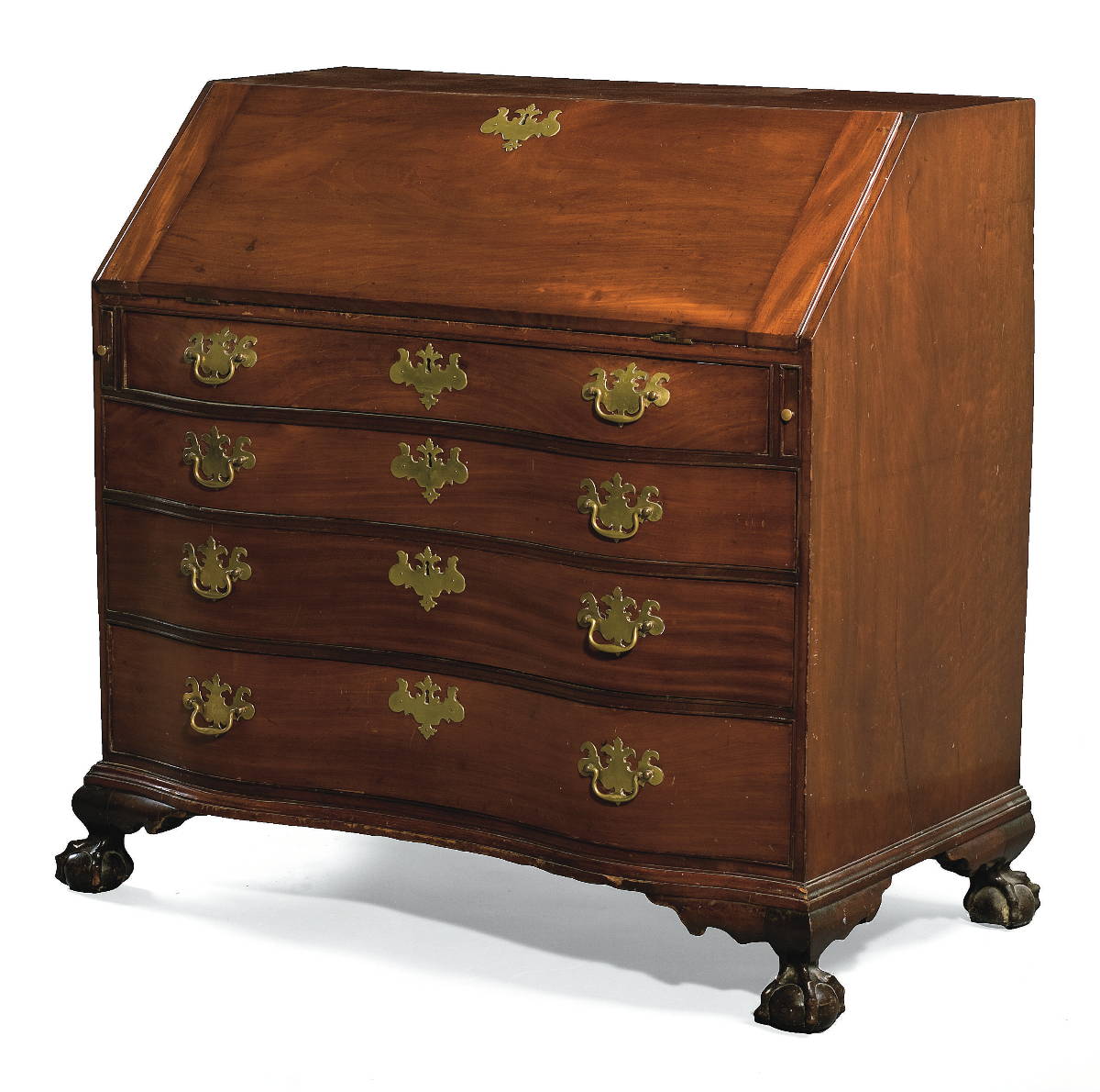 Appraisal: BOSTON CHIPPENDALE CARVED MAHOGANY OXBOW DESK The rectangular top and