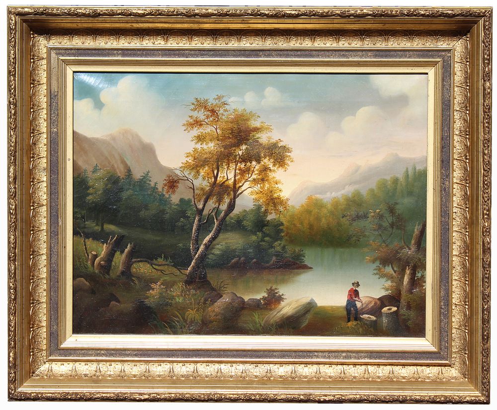 Appraisal: th C Hudson River School Landscape with Figure th C