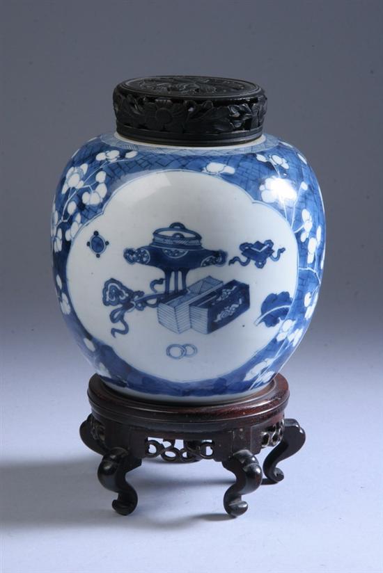 Appraisal: CHINESE BLUE AND WHITE PORCELAIN JAR Kangxi period Precious objects