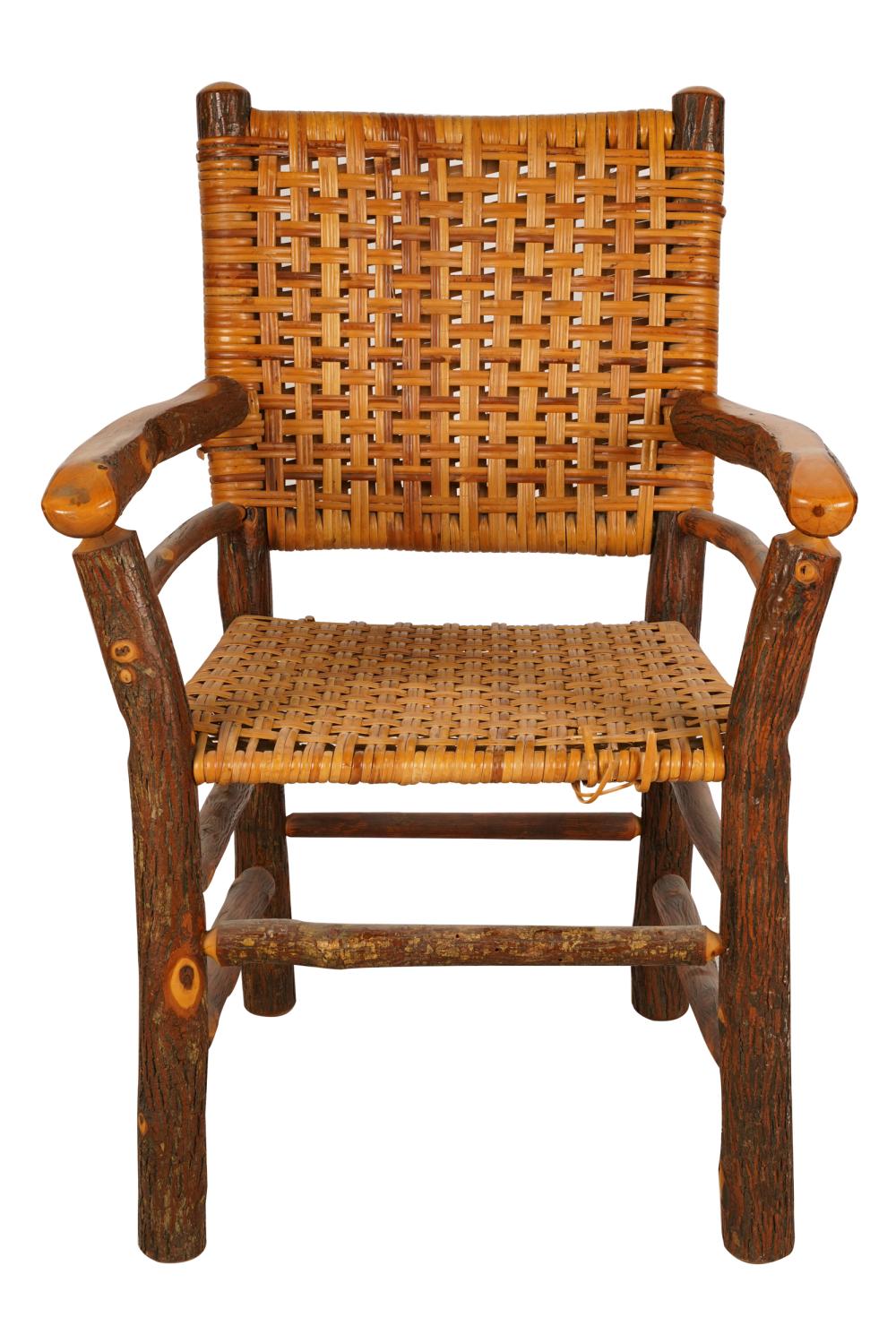 Appraisal: OLD HICKORY FURNITURE CO ARMCHAIRcarved wood and wicker with carved