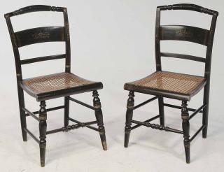 Appraisal: Pair Hitchock Cane Seat Chairs th century painted black with