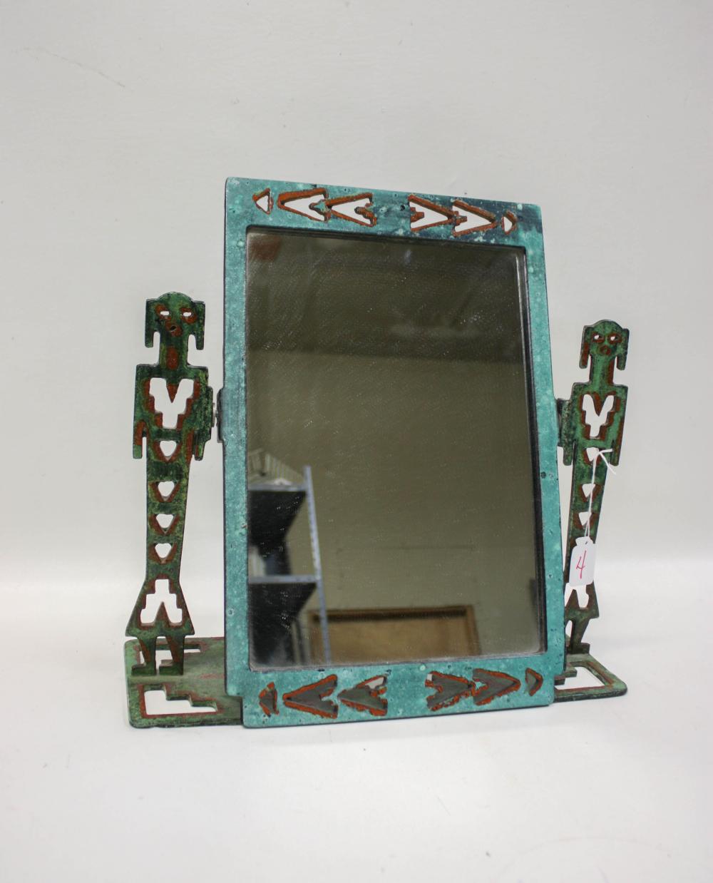 Appraisal: RAY TRACEY TILTING TABLE MIRROR rectangular with patinated metal frame