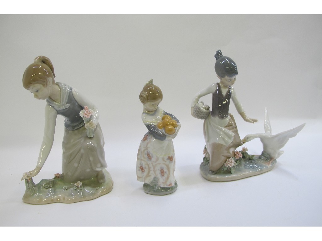 Appraisal: Three Lladro figures of girls one holding oranges