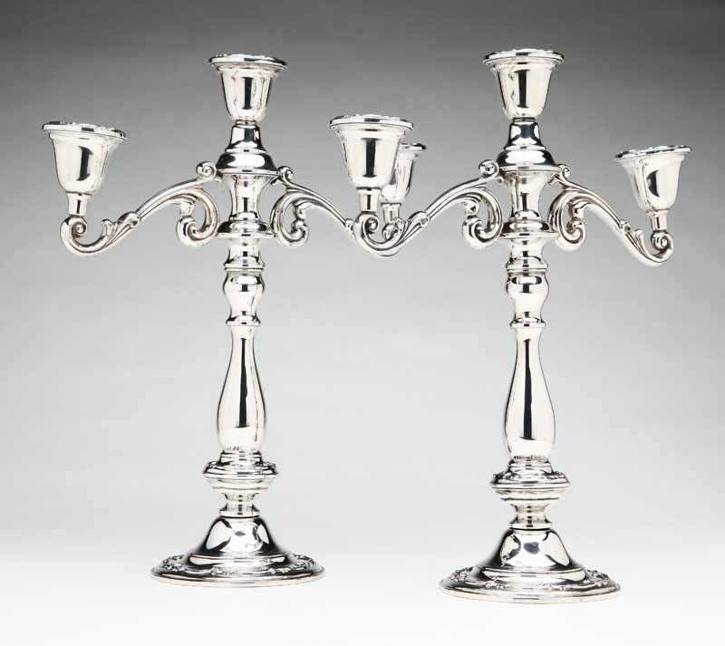 Appraisal: A pair of International Sterling silver three light candelabra th