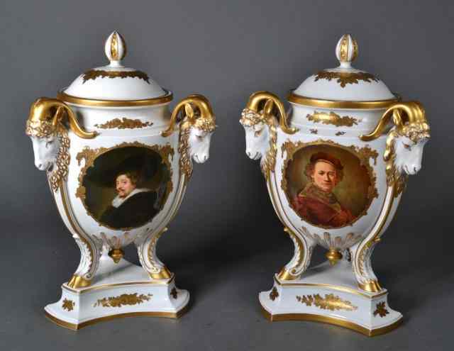 Appraisal: Pair Of Rosenthal Bavarian Porcelain UrnsA pair of late Rosenthal