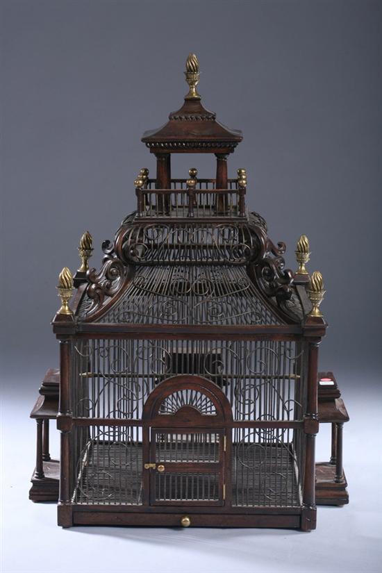 Appraisal: ASIAN STYLE MAHOGANY BIRD CAGE late th century with gilt-metal