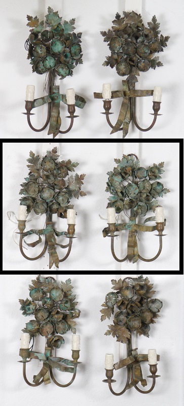 Appraisal: PAIR FRENCH METAL SCONCES Salvaged and purchased from a hotel