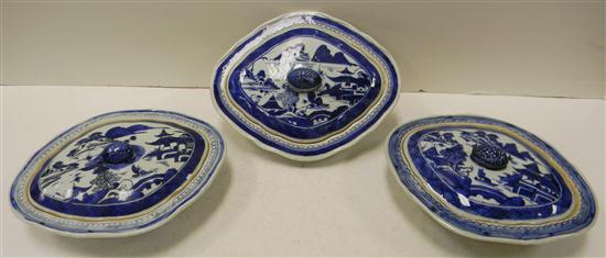 Appraisal: Chinese Export blue and white porcelain three similar covered dishes