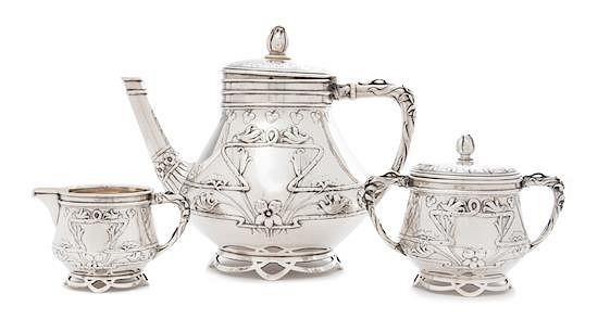 Appraisal: An Austrian Silver Three-Piece Tea Service Victor Nuber Vienna Late