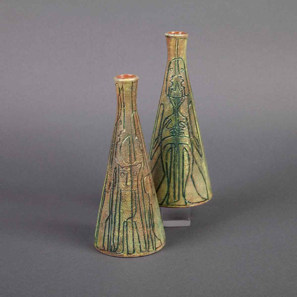 Appraisal: Pair of Brooklin Pottery Candlesticks Theo and Susan Harlander mid-