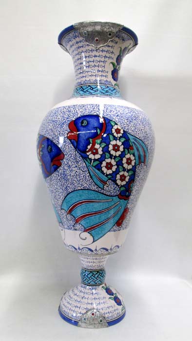 Appraisal: TURKISH IZNIK POTTERY FLOOR VASE hand enameled The Beginning of