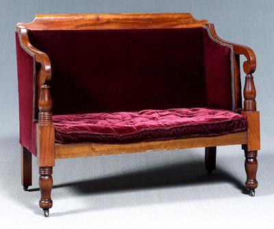 Appraisal: Classical mahogany settee mahogany veneer cherry and pine secondary scrolled