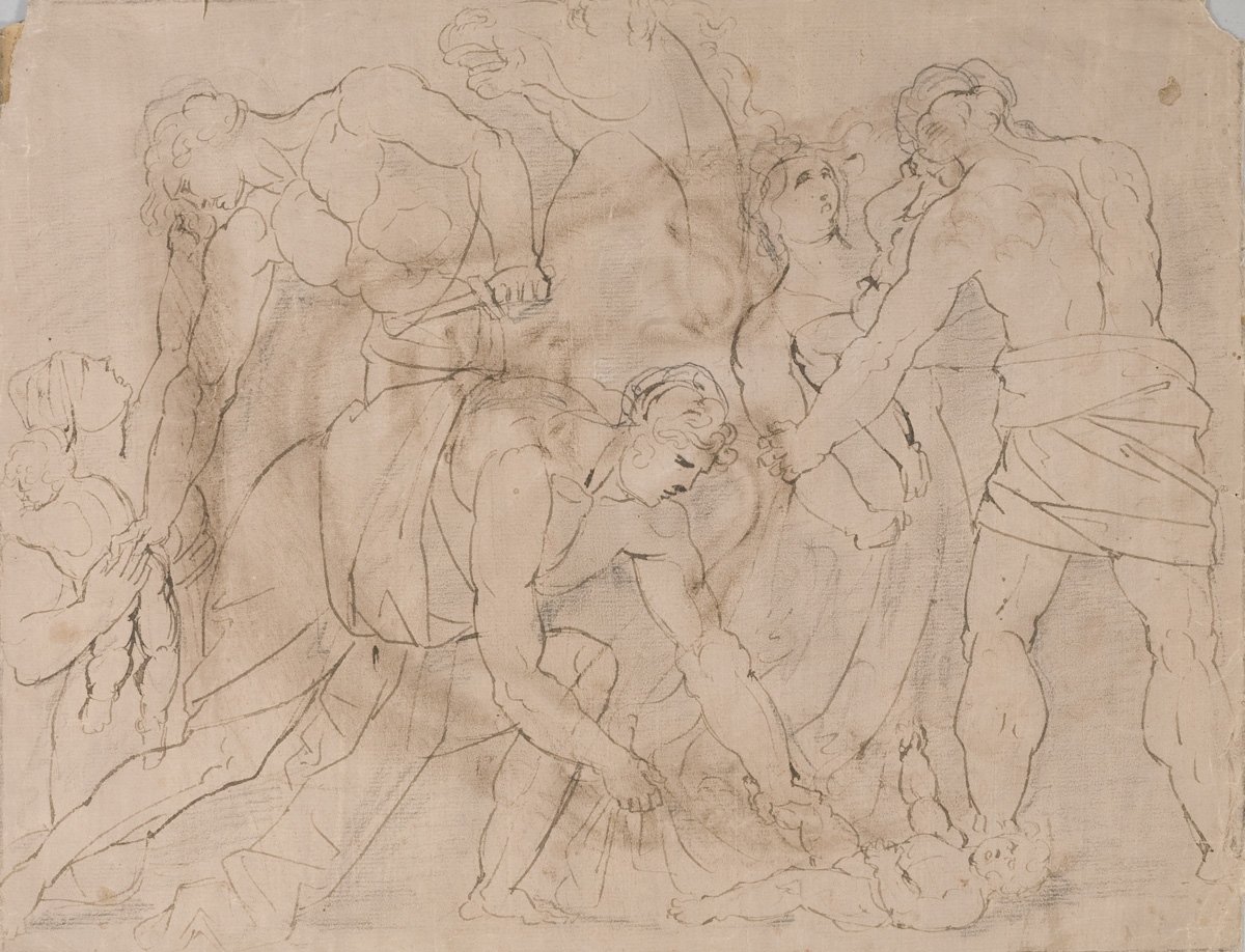 Appraisal: TWO-SIDED OLD MASTERS DRAWING OF THE MASSACRE OF THE INNOCENTS