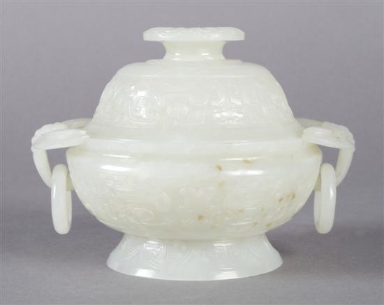 Appraisal: A Near White Jade Lidded Koro Height x width over