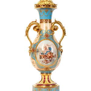 Appraisal: A Fischer Meig Vienna Style Porcelain Urn th Century Cerulean