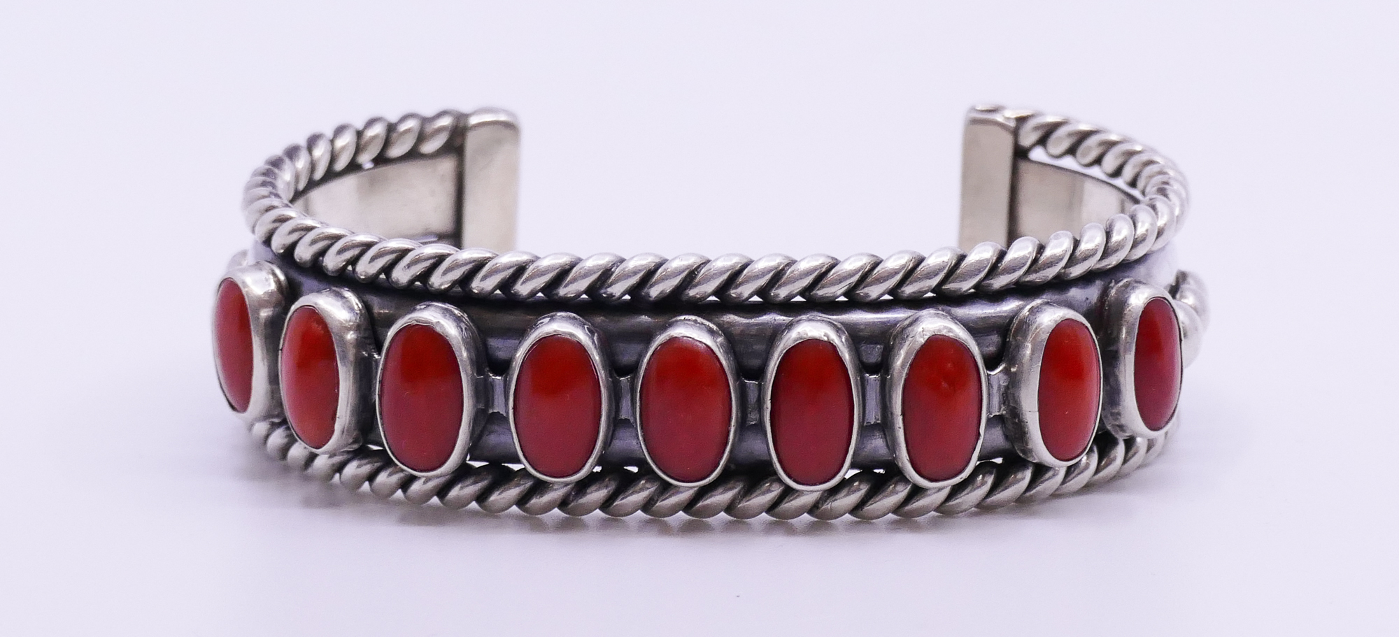 Appraisal: Navajo SW Sterling Coral Cabochon Bracelet- '' diameter- g