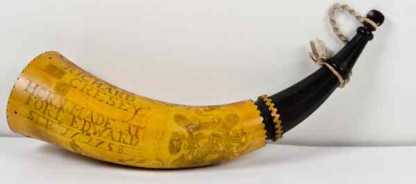 Appraisal: Contemporary Engraved Powder Horn by John Proud '' length engraved