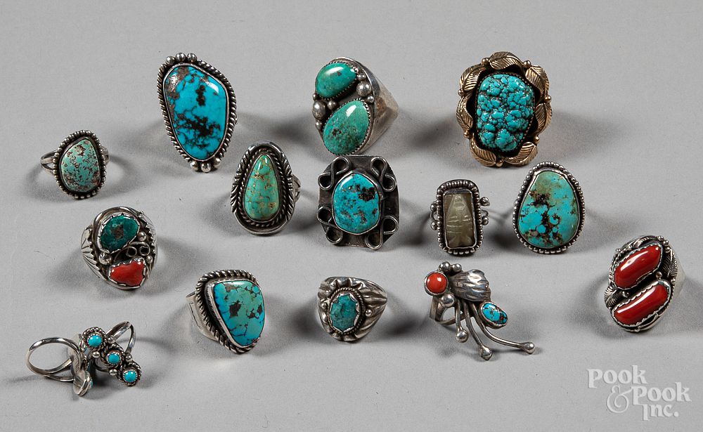 Appraisal: Fifteen Native American Indian turquoise rings Fifteen Native American Indian