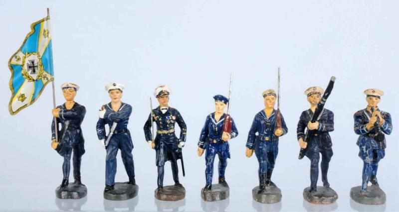 Appraisal: Elastolin cm Navy Marching Group Includes seven Navy figures including