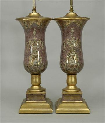 Appraisal: Pair of Lamps with Faux Porphyry Decoration