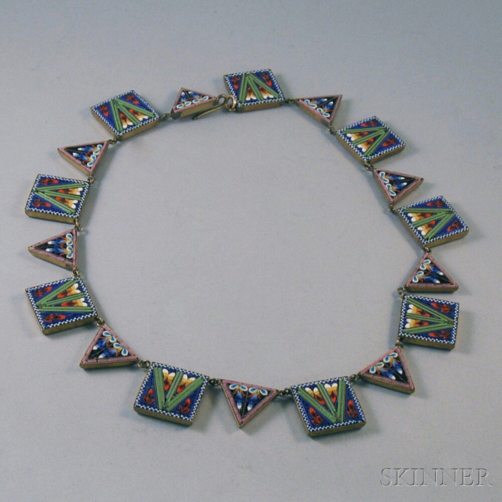 Appraisal: Micromosaic Necklace composed of alternating square and triangular plaques with