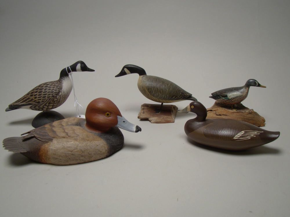 Appraisal: FIVE MINIATURE BIRD CARVINGS Canada goose by Byron Bruffee Canada