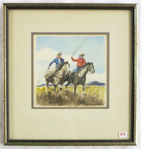 Appraisal: STANLEY M LONG WATERCOLOR ON PAPER California - Two cowboys