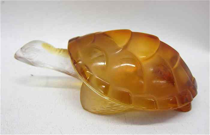 Appraisal: LALIQUE CRYSTAL TURTLE FIGURINE amber and clear glass signed Lalique