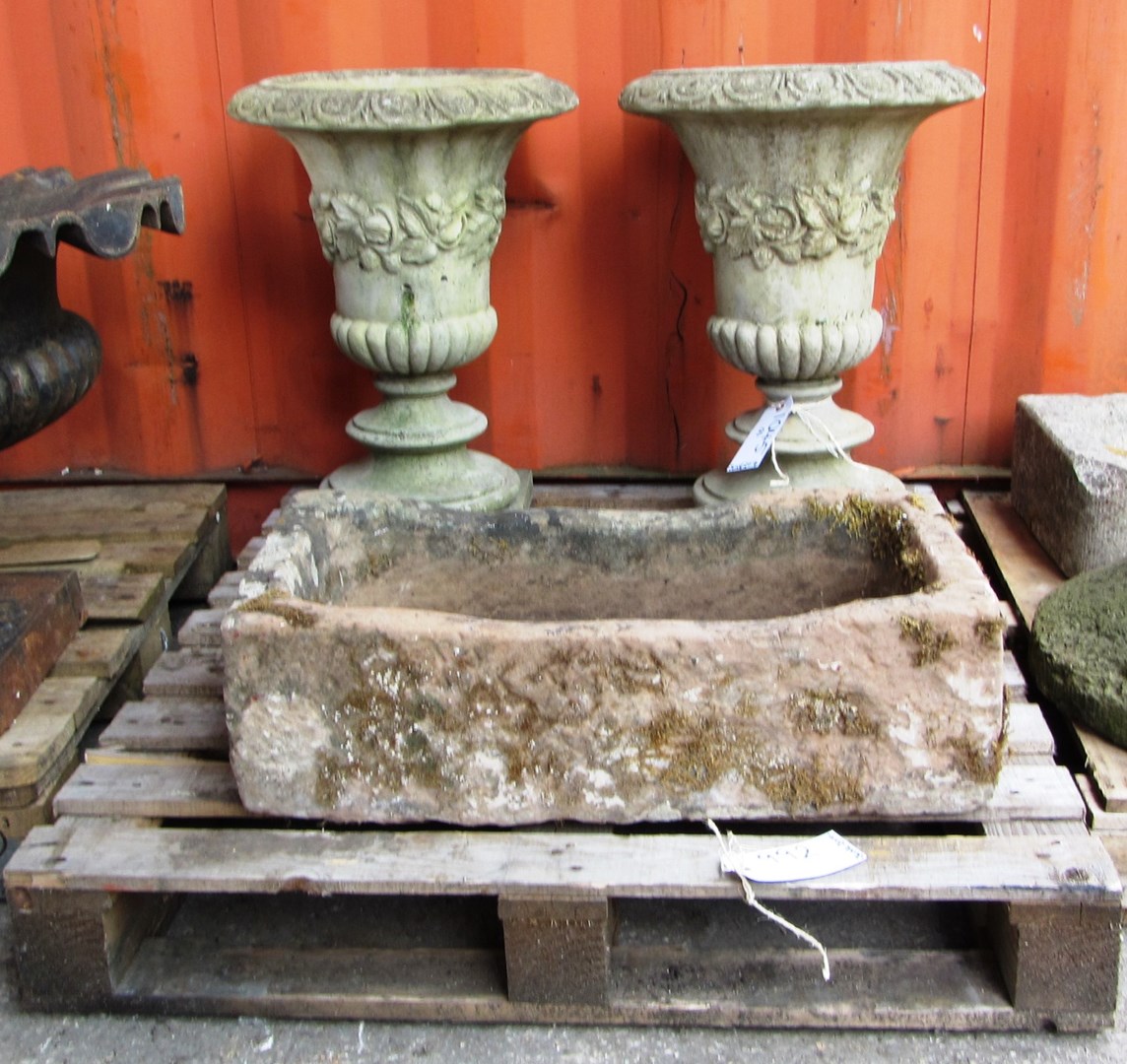 Appraisal: A carved stone rectangular trough cm wide