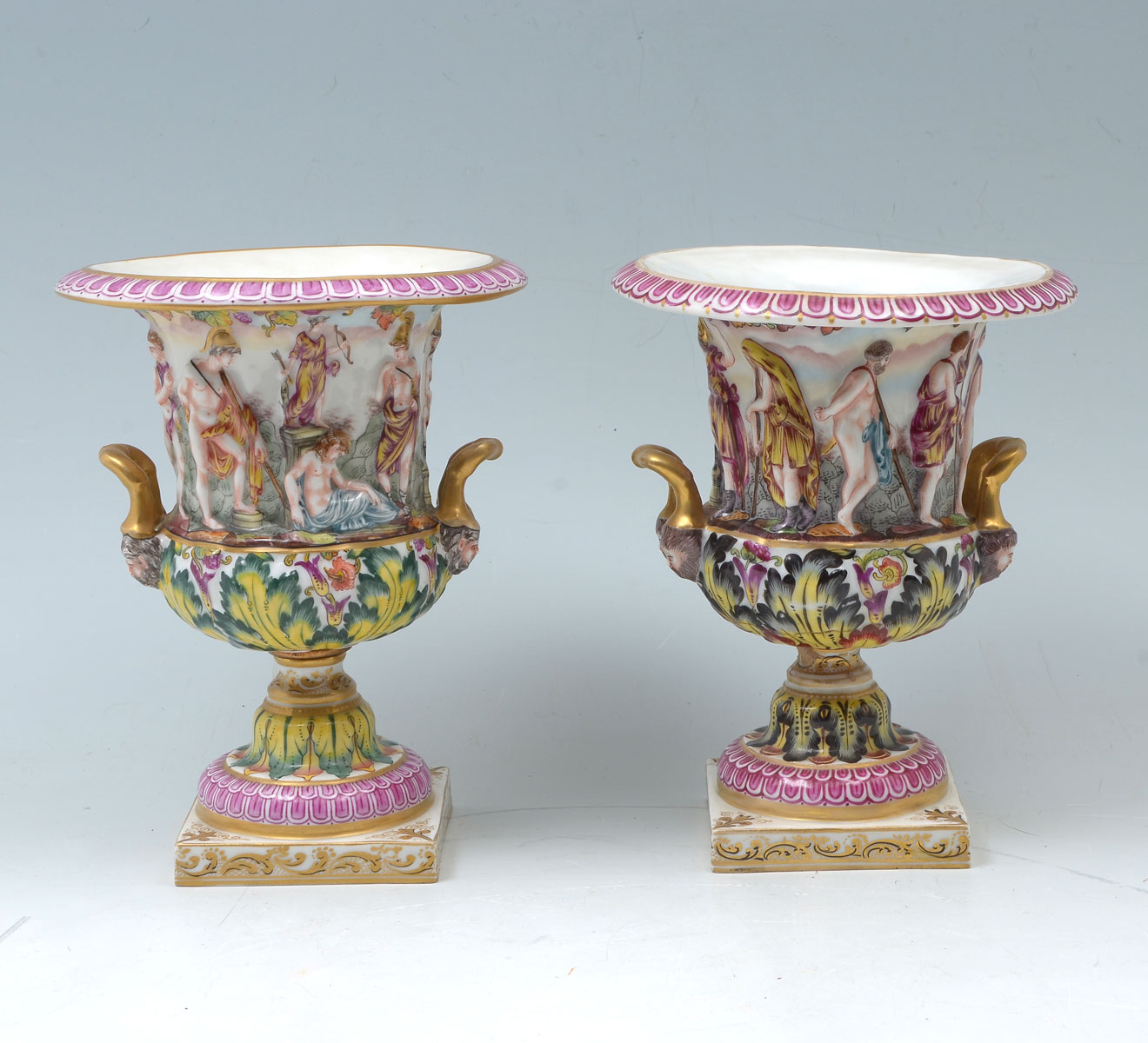 Appraisal: PAIR OF EARLY CAPO DI MONTE URNS Pair of Early