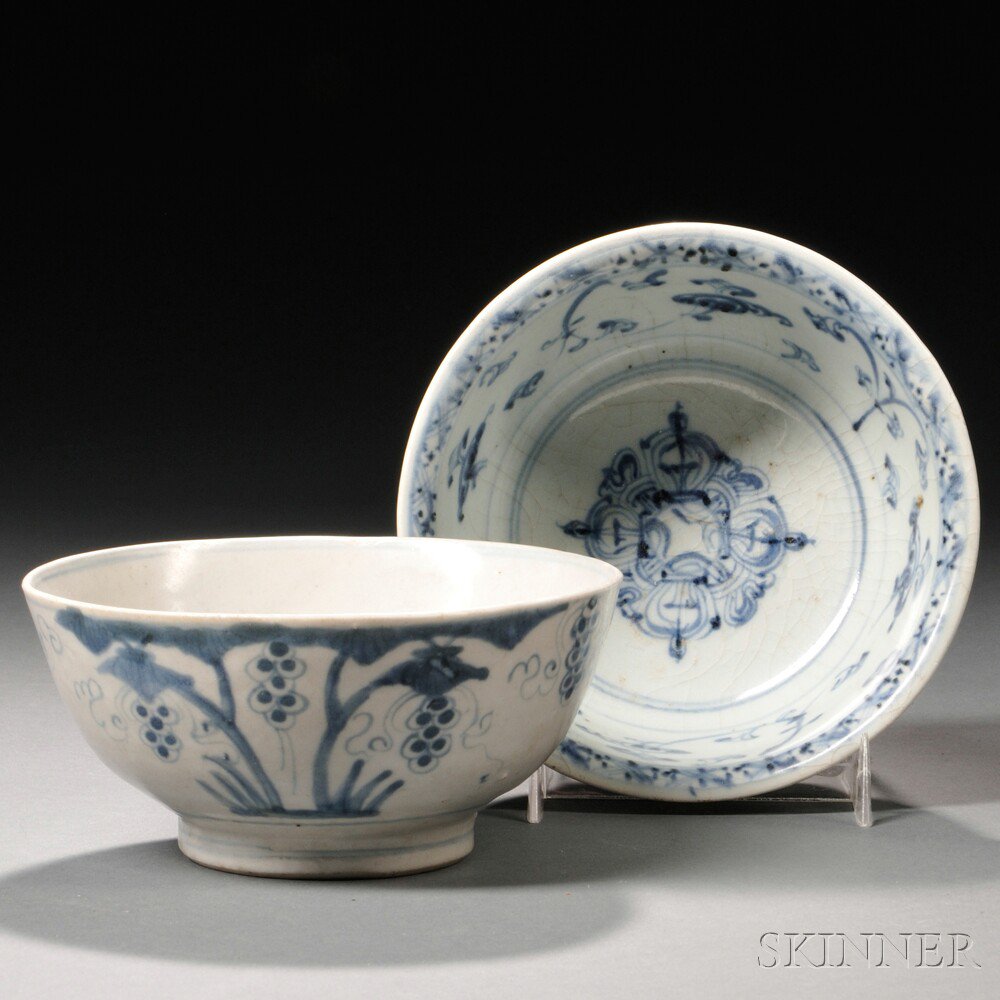 Appraisal: Two Blue and White Bowls Southeast Asia one decorated with