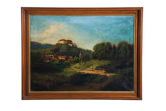 Appraisal: VILLAGE IN VALLEY BY EVA HARRIS SANTEE AKRON OHIO LATE