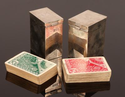 Appraisal: A silver box for two miniature packs of playing cards