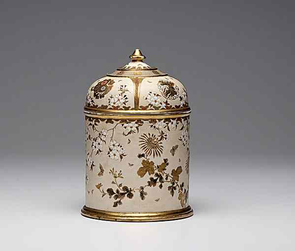 Appraisal: Japanese Satsuma Covered Jar Japanese a Satsuma cylindrical jar with