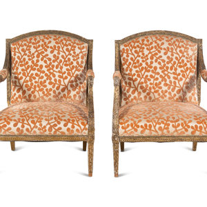 Appraisal: A Pair of Louis XVI Style Carved Giltwood Fauteuils th