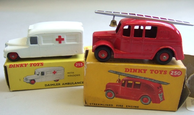 Appraisal: A Dinky Daimler Ambulance and a Dinky streamlined fire engine