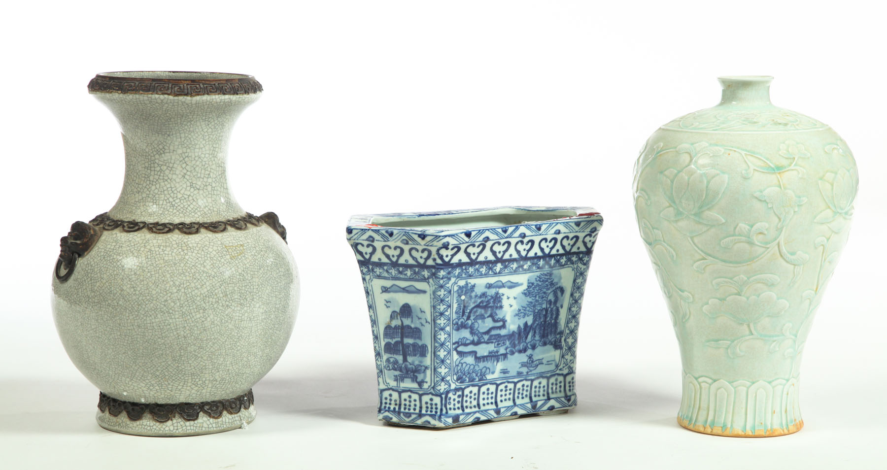 Appraisal: TWO VASES AND A PLANTER China nd half- th century