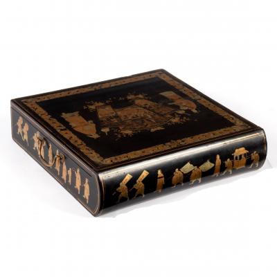 Appraisal: A Chinese export lacquer writing box the hinged cover decorated